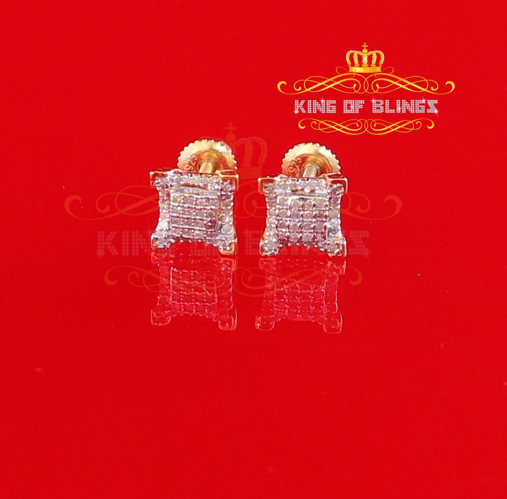 King of Blings-Aretes Para 925 Sterling Yellow Silver 0.20ct Diamond Women & Men Stud Earrings