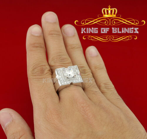 4.50ct Cubic Zirconia 925 White Silver Men's Adjustable Ring Size From 9 to 11 KING OF BLINGS