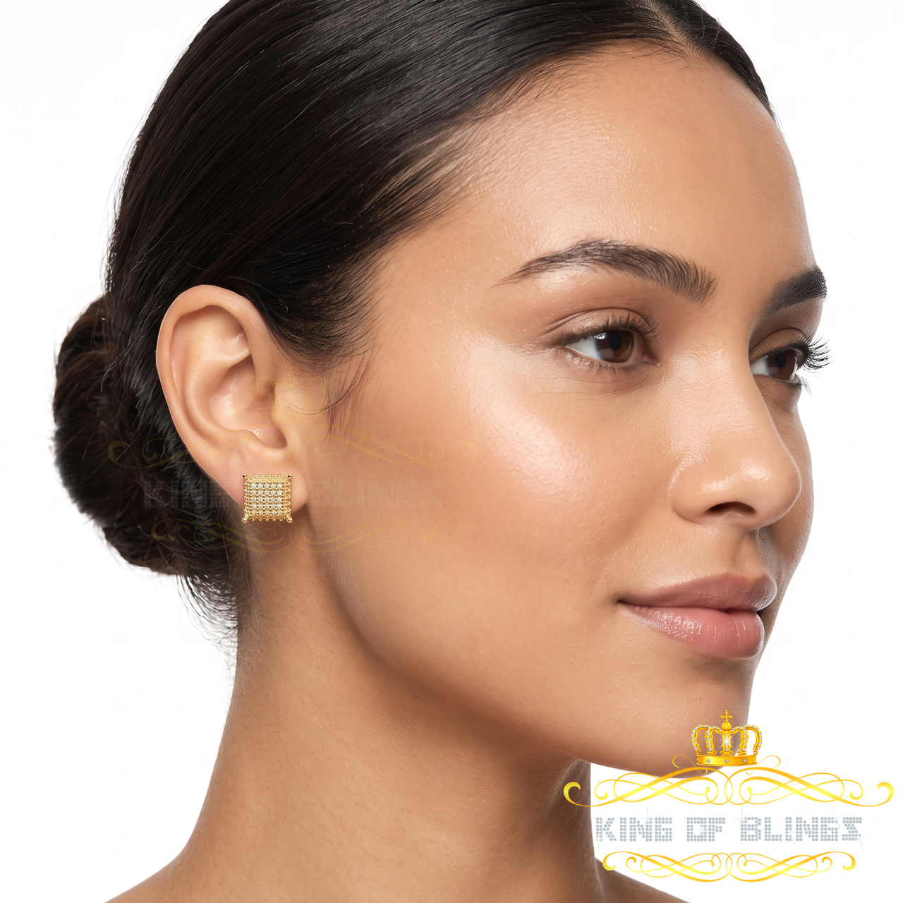 King of Blings-0.15ct Yellow Diamond 925 Sterling Silver Stud Women's/ Men's Square Earrings KING OF BLINGS