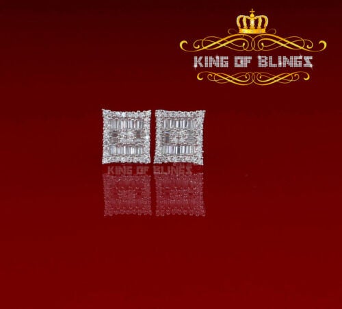 King of Blings- Hip Hop White 925 Silver 0.68ct Cubic Zirconia Women's & Men's Square Earrings KING OF BLINGS
