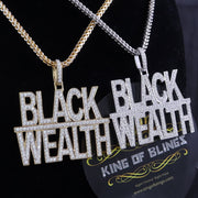 King Of Bling's White 925 Sterling Silver BLACK WEALTH Sign Pendant with 9.30ct Cubic Zirconia KING OF BLINGS