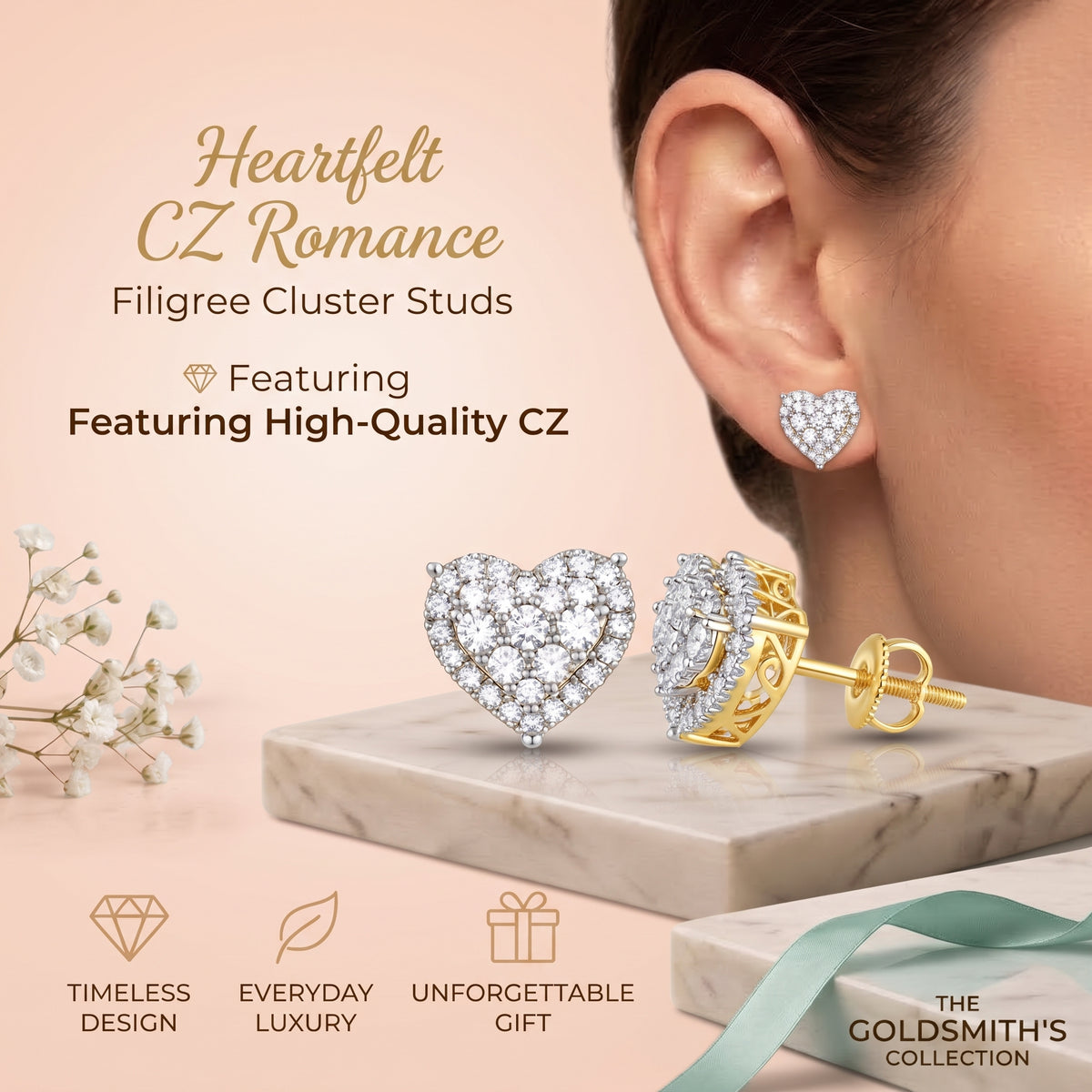 King of Bling's 1.18ct Cubic Zirconia 925 Yellow Sterling Silver Women's Hip Hop Heart Earrings KING OF BLINGS