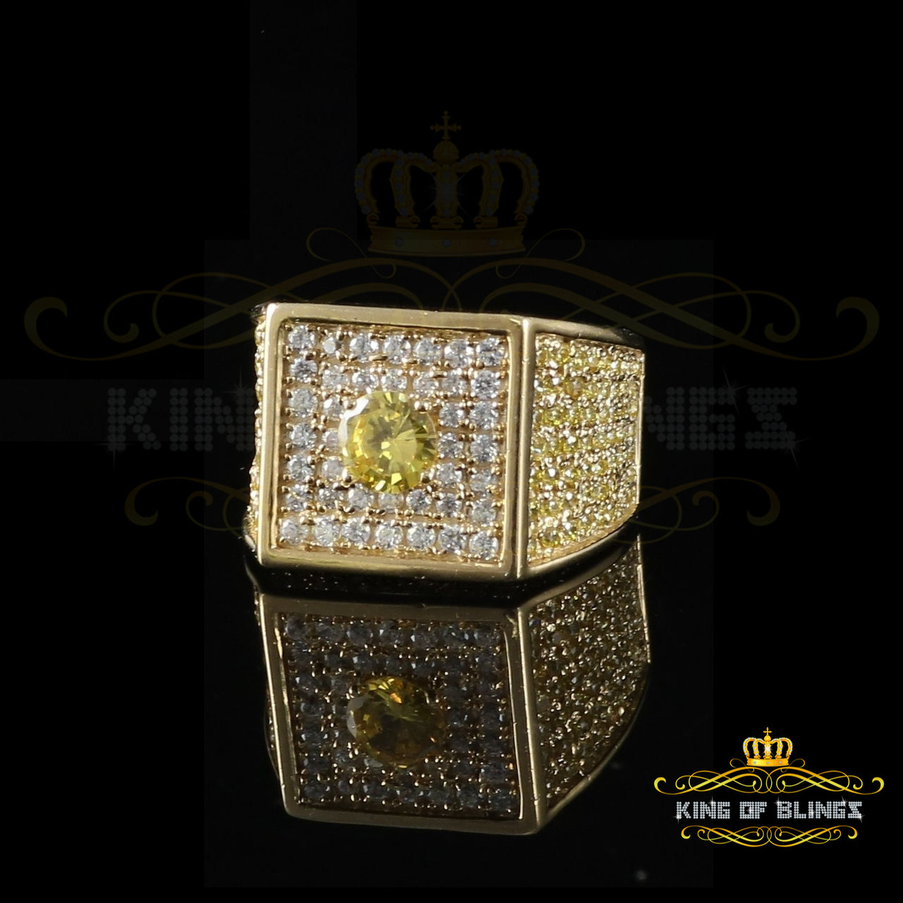 King Of Bling's 925 Yellow 9.50ct Cubic Zirconia Silver Square Womens Fashion Ring From Size 7