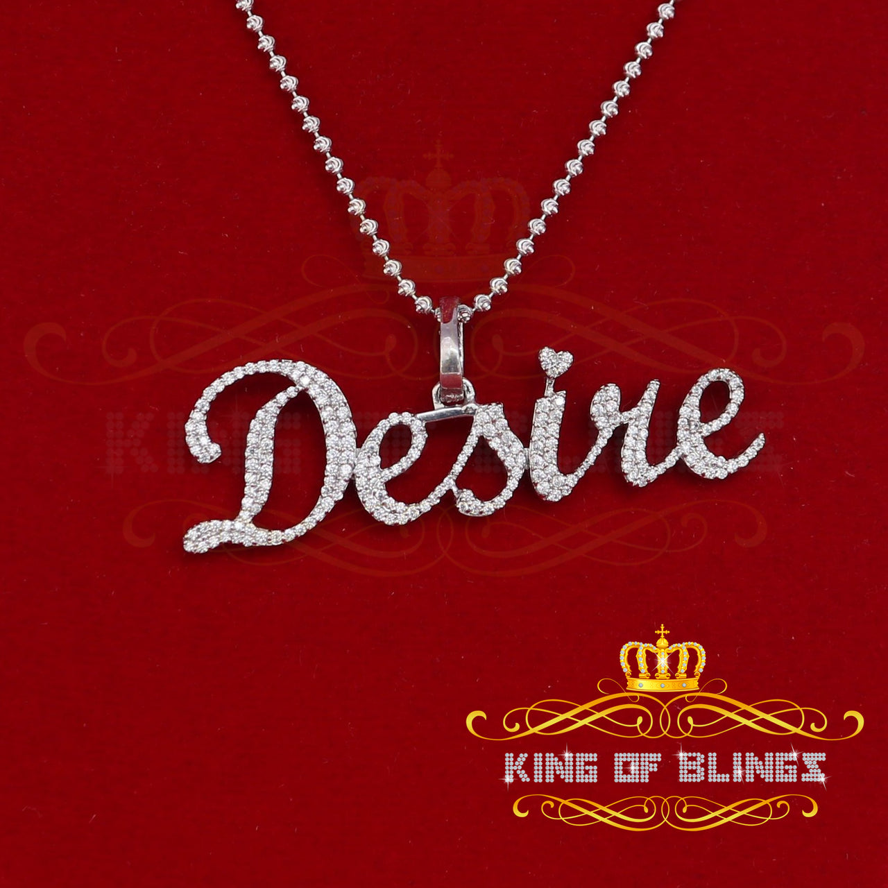 King Of Bling's White Desire Letter 925 Sterling Silver Pendant 2.49ct Cubic Zirconia stone