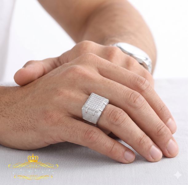 King Of Bling'sWhite 12.50ct Cubic Zirconia Cocktail Square Adjustable Ring From SZ 10 to 12