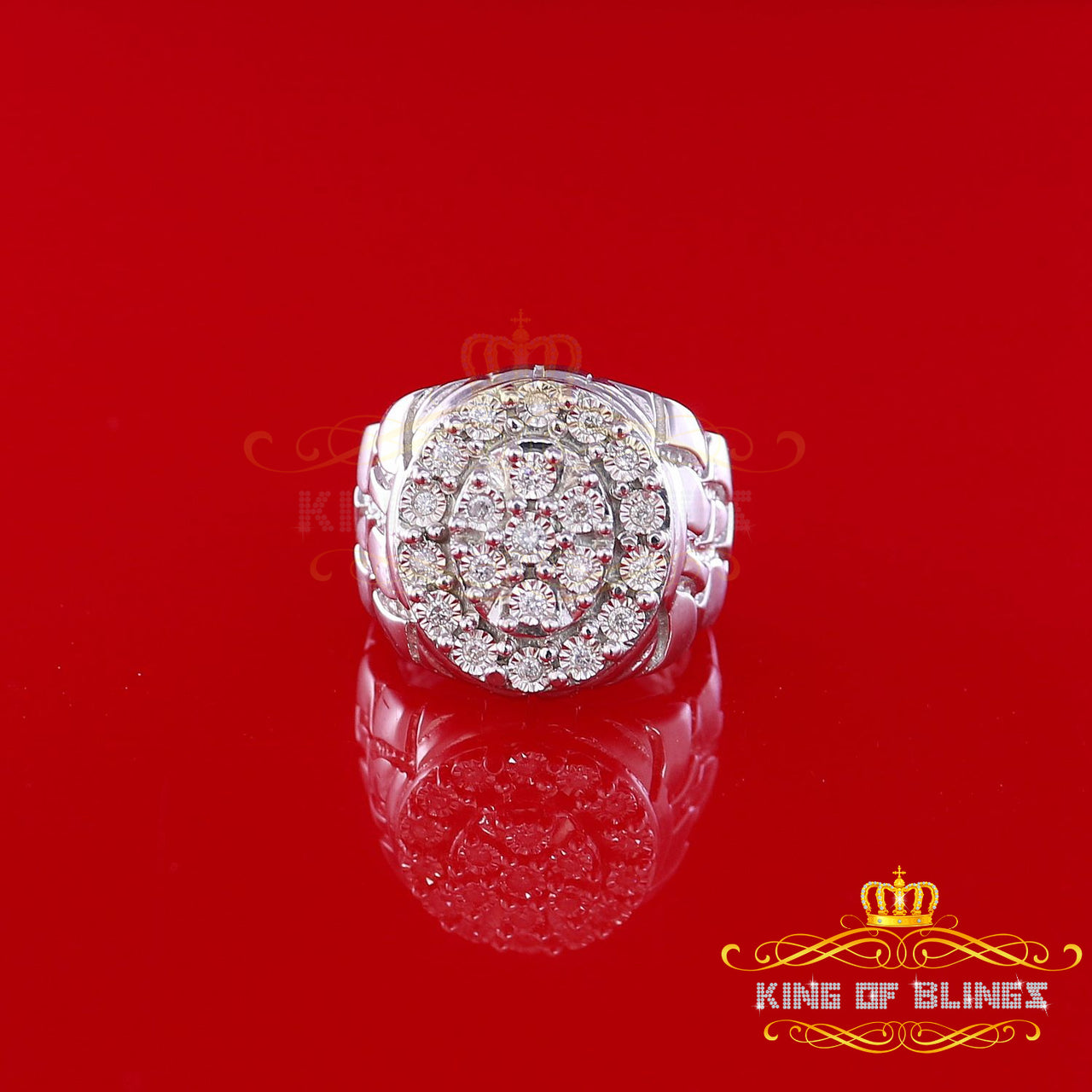 King Of Bling's 0.30CT Real Diamond Men's 925 Sterling Silver White Ring Size 8 Antique Design