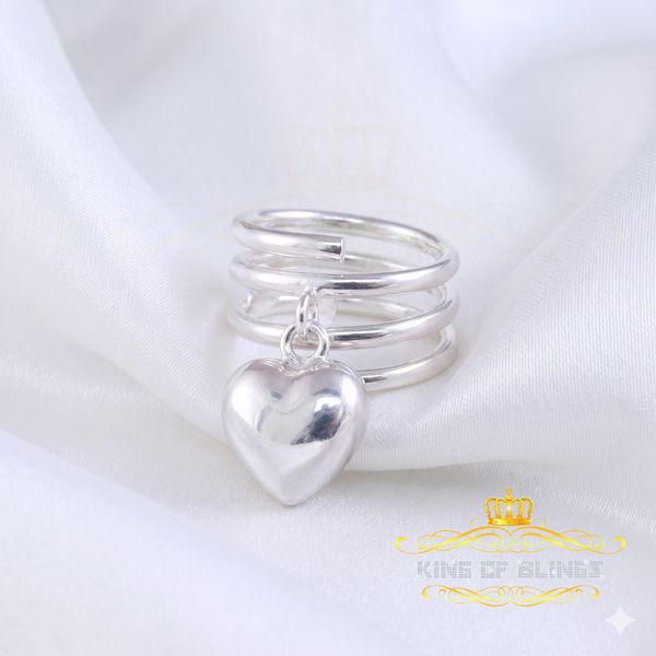 KING OF BLINGSWhite 925 Sterling Silver Hanging Heart Dangling Adjustable Women's Ring SZ 6