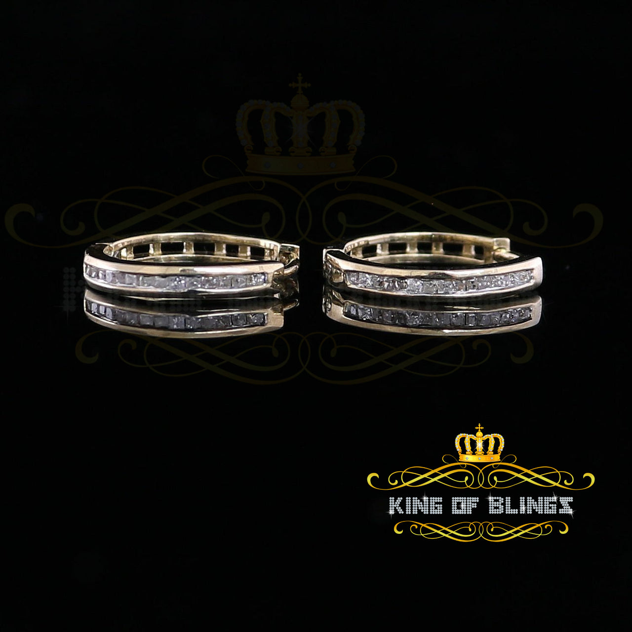 King of Blings-0.25ct Diamond 925 Sterling Silver Yellow Hoop Stud Earrings For Men's / Women's