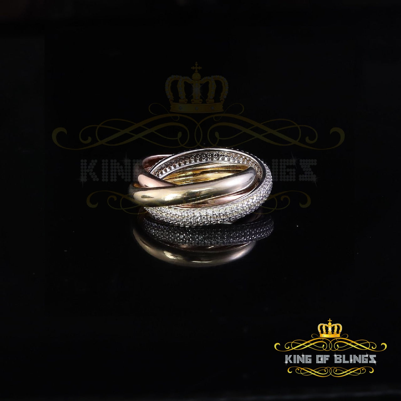 King Of Bling's925 Silver And Cubic Zirconia White Round Shape With WomensTrinity Ring Size 7.5