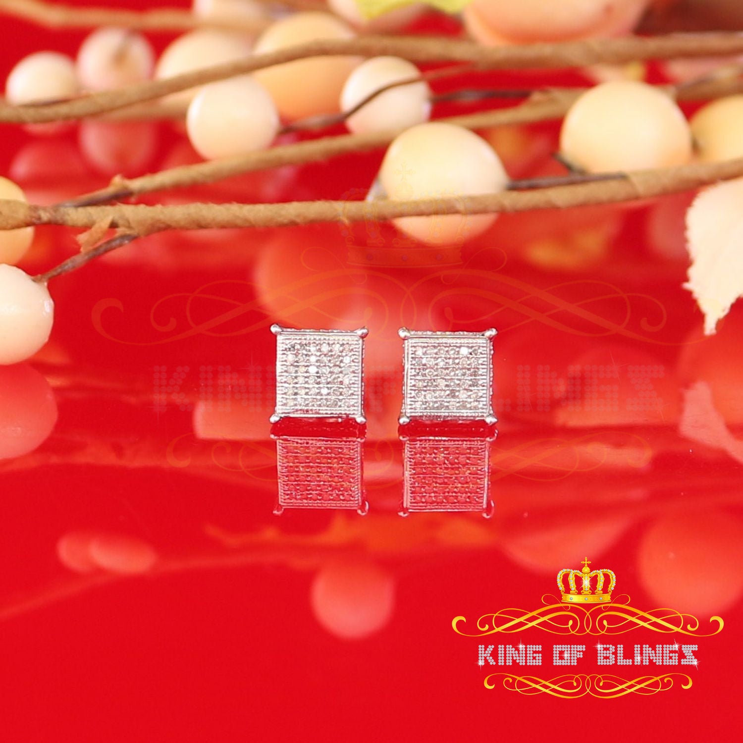 King Of Bling's 0.20ct Diamond Collection White 925 Sterling Silver Women & Men Square Earrings KING OF BLINGS
