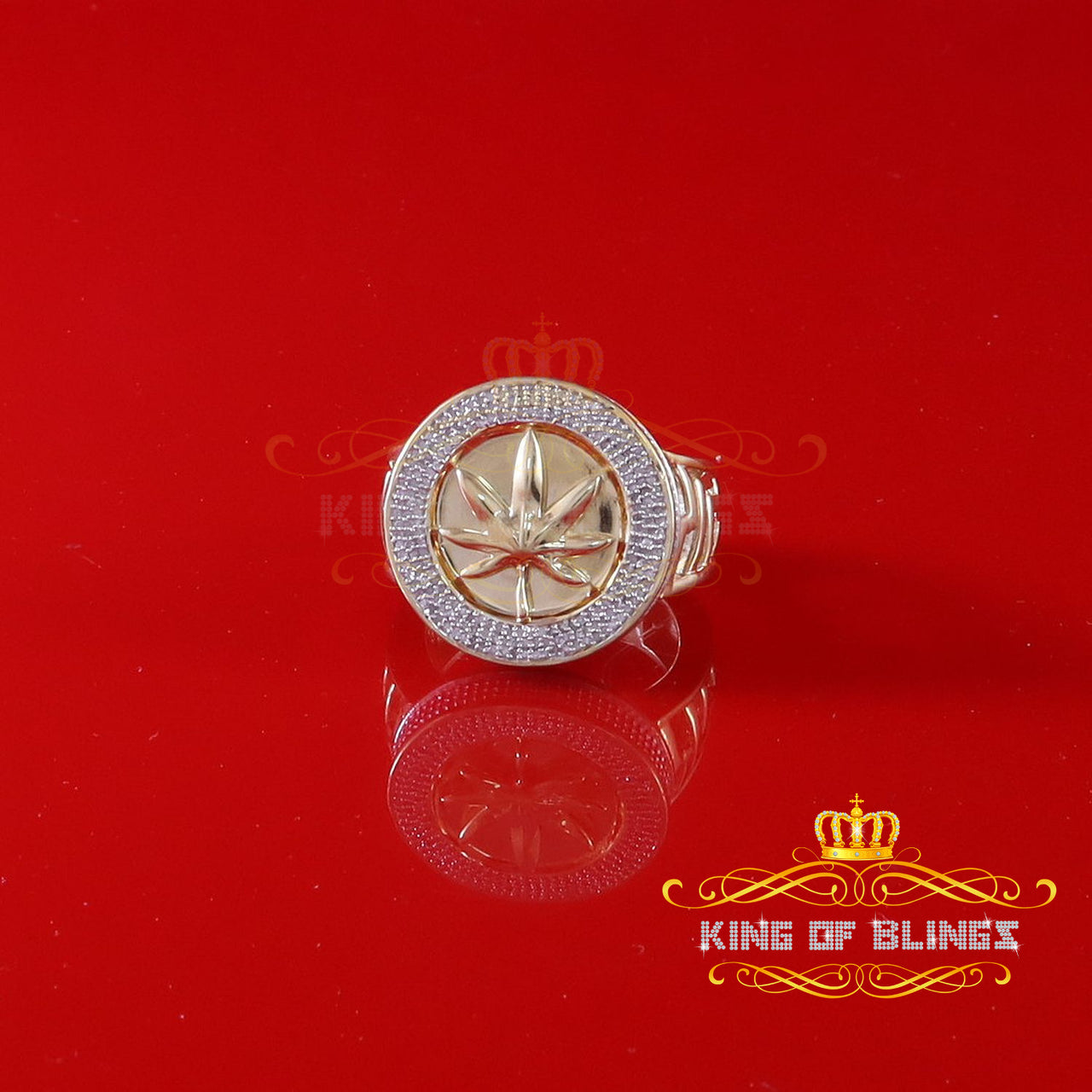King Of Bling's 0.40ct Diamond with. Yellow Silver Round Mens's Adjustable Ring From SZ 10 to 12