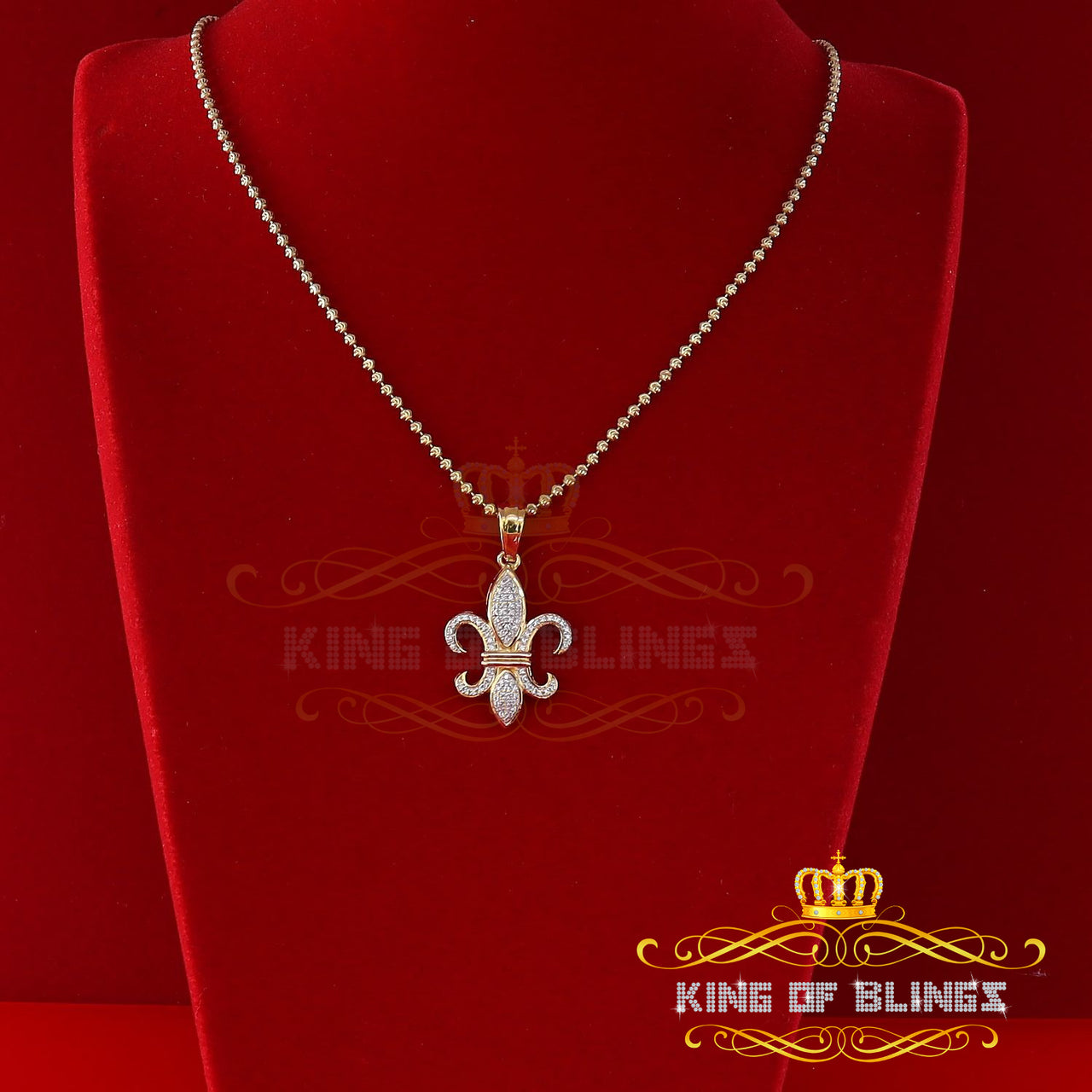 King Of Bling's Promise Yellow 925 Sterling Silver Fleur de Lis Pendant 0.50ct Cubic Zirconia