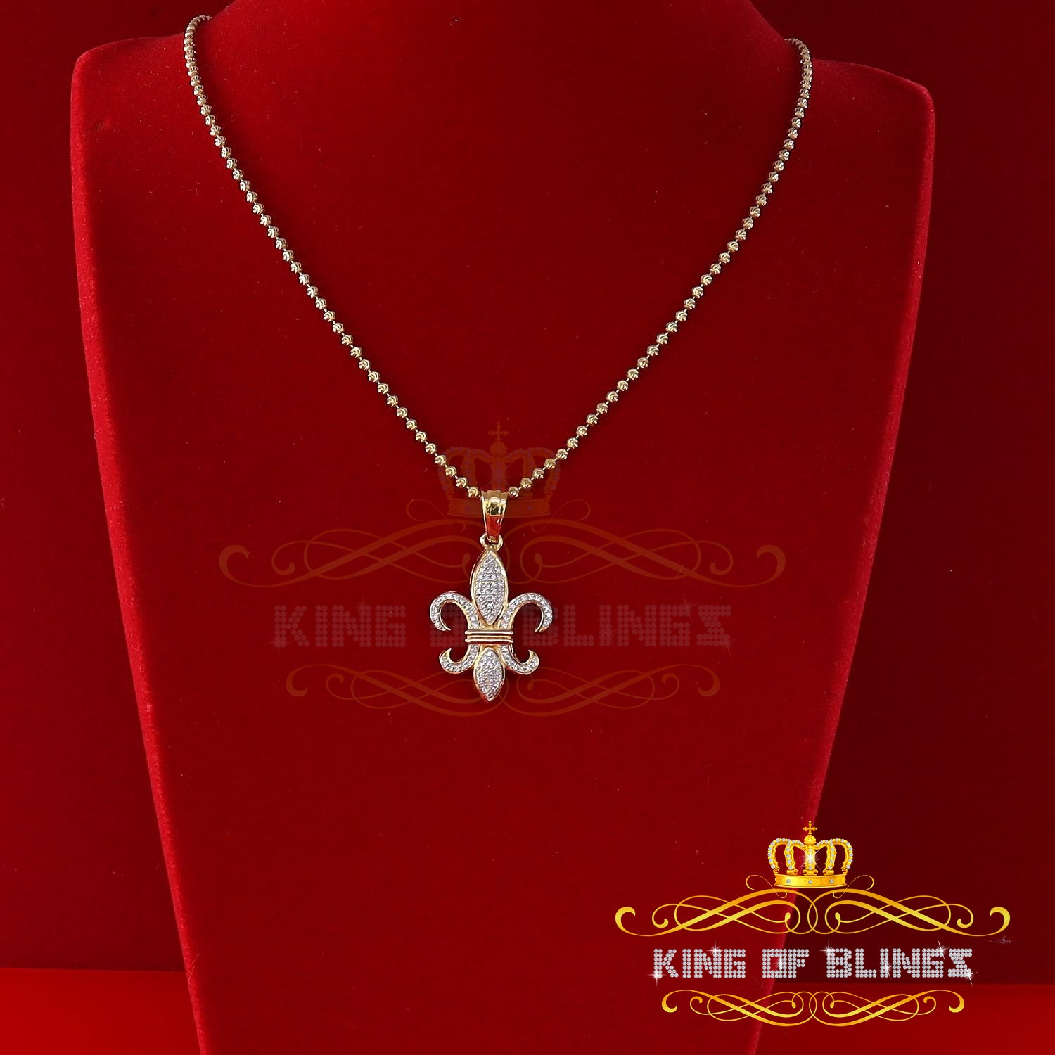 King Of Bling's Promise Yellow 925 Sterling Silver Fleur de Lis Pendant 0.50ct Cubic Zirconia KING OF BLINGS