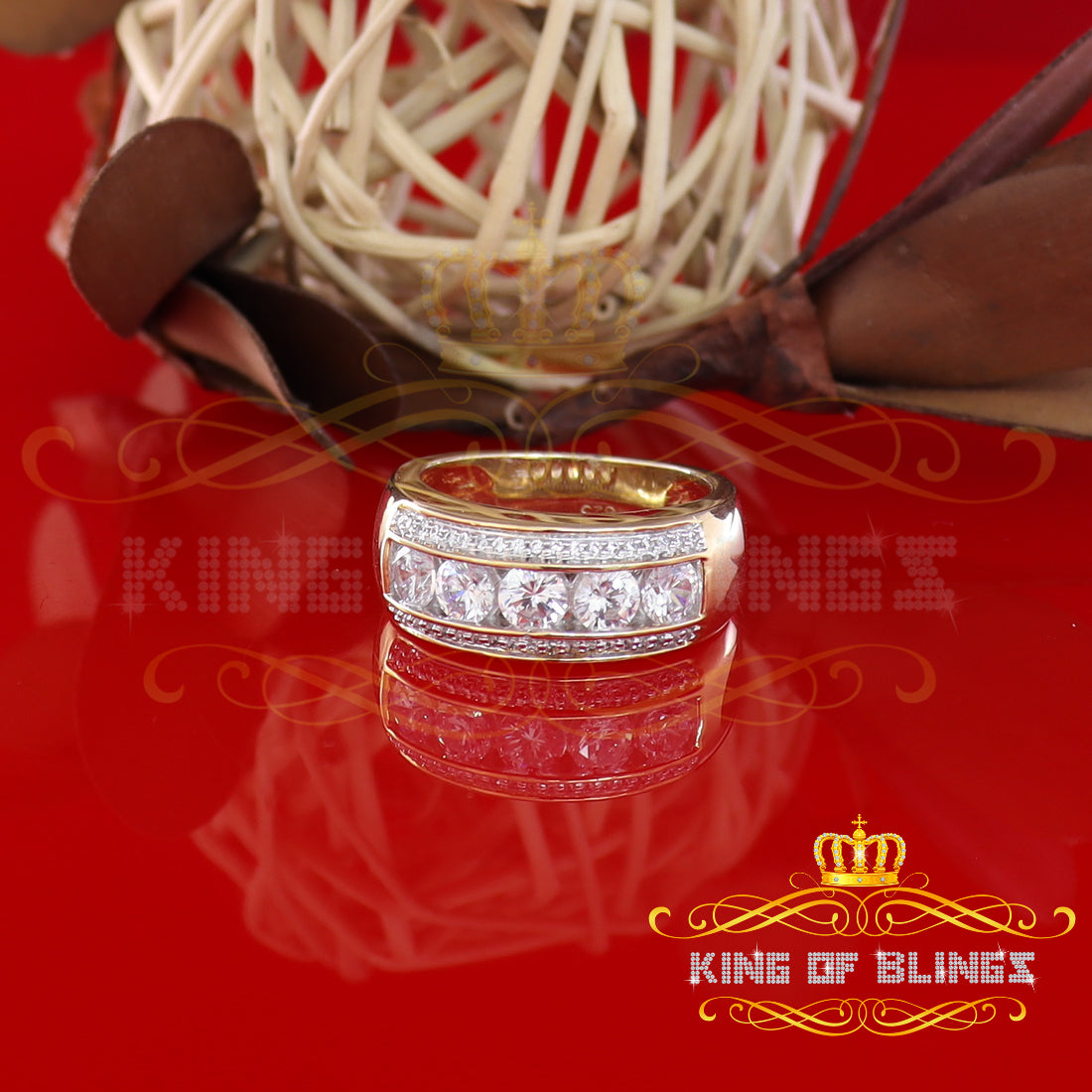 King Of Bling's 925 Sterling Yellow Silver Round 4.00CT CZ Men Ring Gifts For Him Ring Size 10