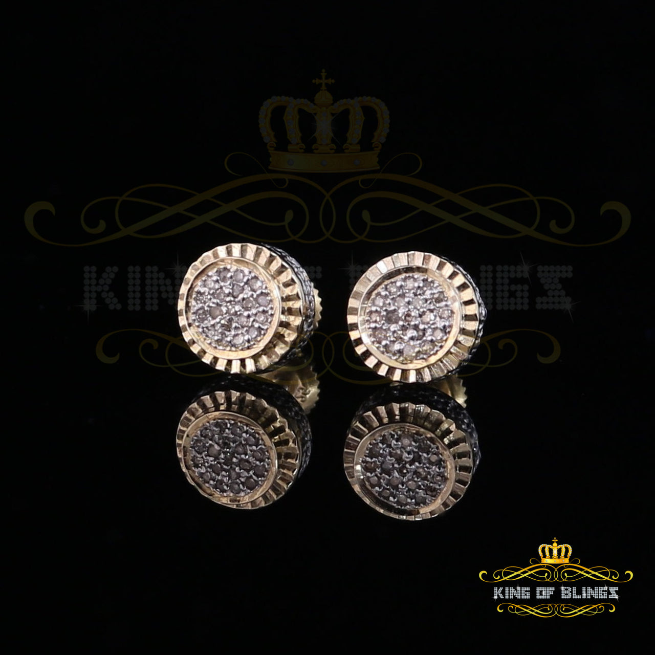 0.10ct Diamond 925 Sterling Silver Yellow Round Earrings For Men's / Women's KING OF BLINGS