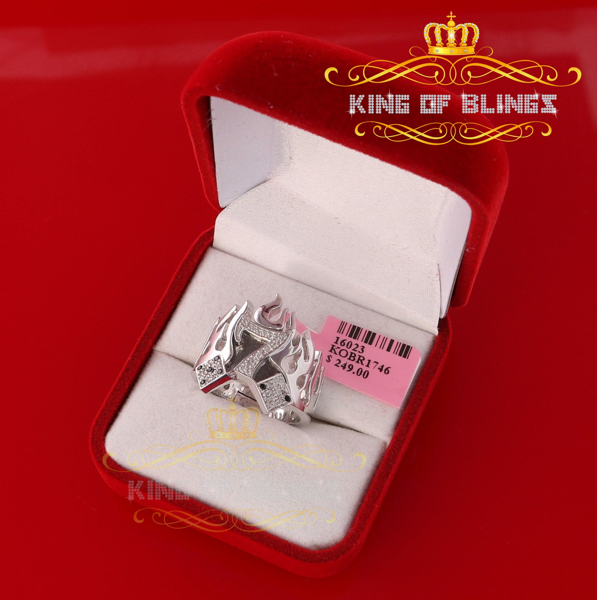 White 0.40ct Cubic Zirconia Silver Crown7 Men's Adjustable Ring From SZ 9 to 11 KING OF BLINGS