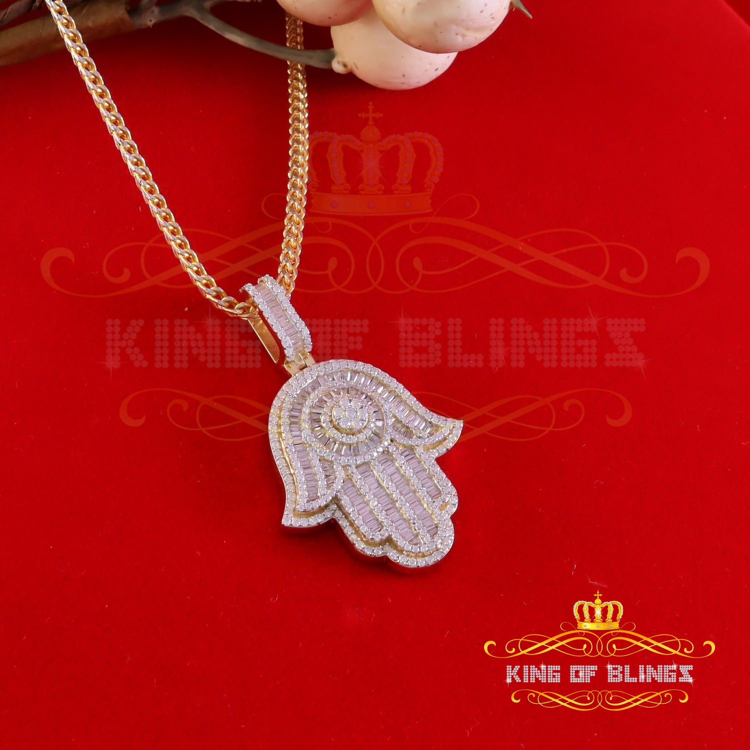 King Of Bling's Men's/Women's New Hamsa Pendant 8.0ct VVS D Moissanite Yellow Sterling Silver KING OF BLINGS