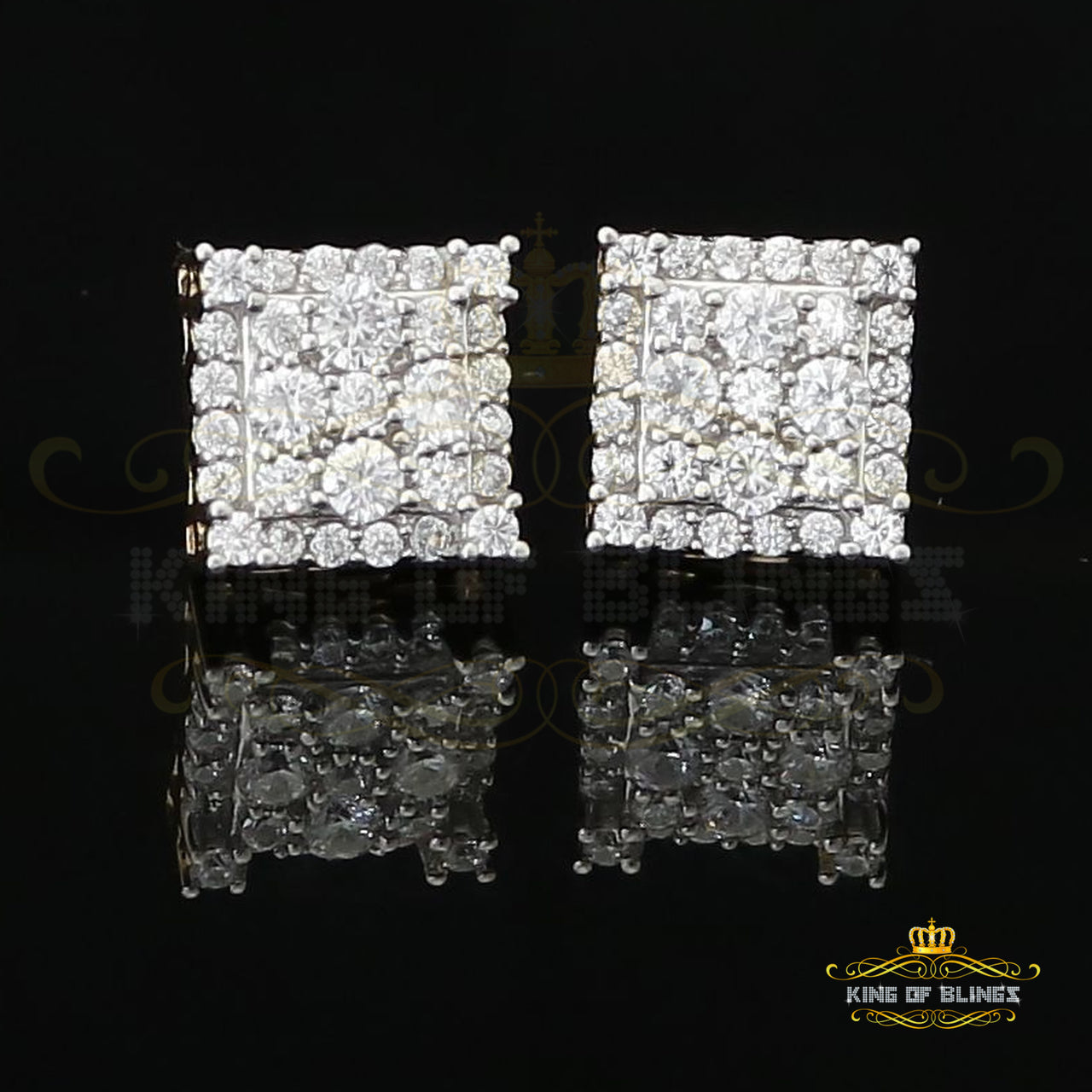 King of Blings- 925 White Sterling Silver 0.96ct Cubic Zirconia Women's & Men's Square Earrings KING OF BLINGS