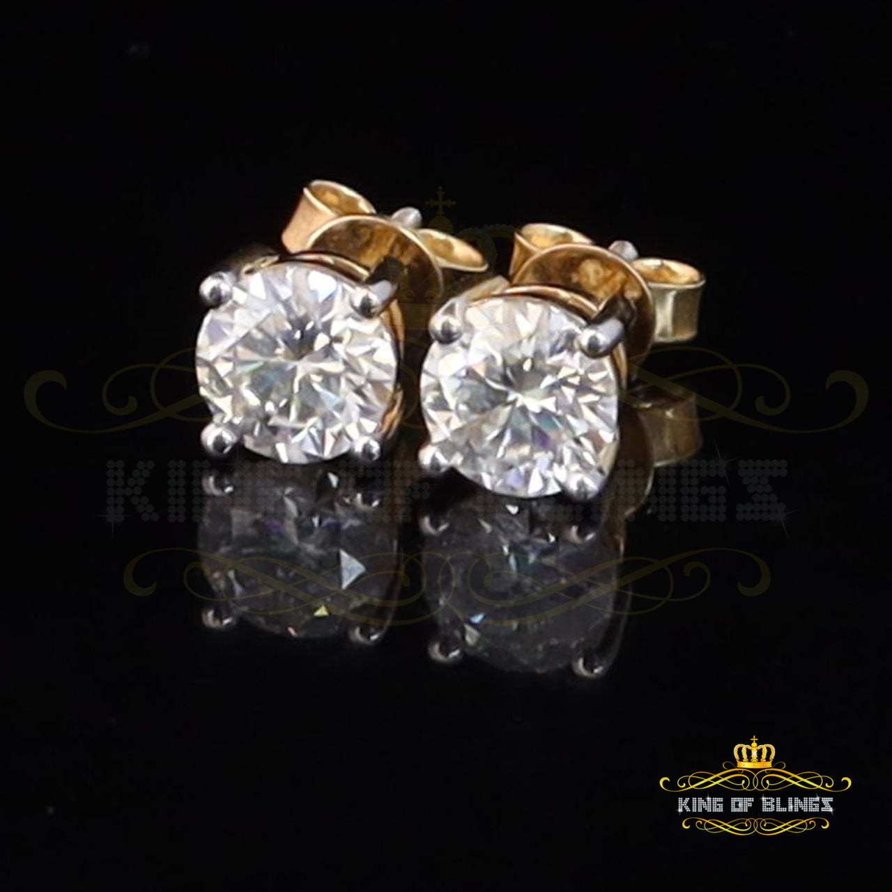 King  of Bling's 0.50ct VVS 'D' Moissanite Men's/Womens 925 Silver Yellow Round Stud Earrings KING OF BLINGS