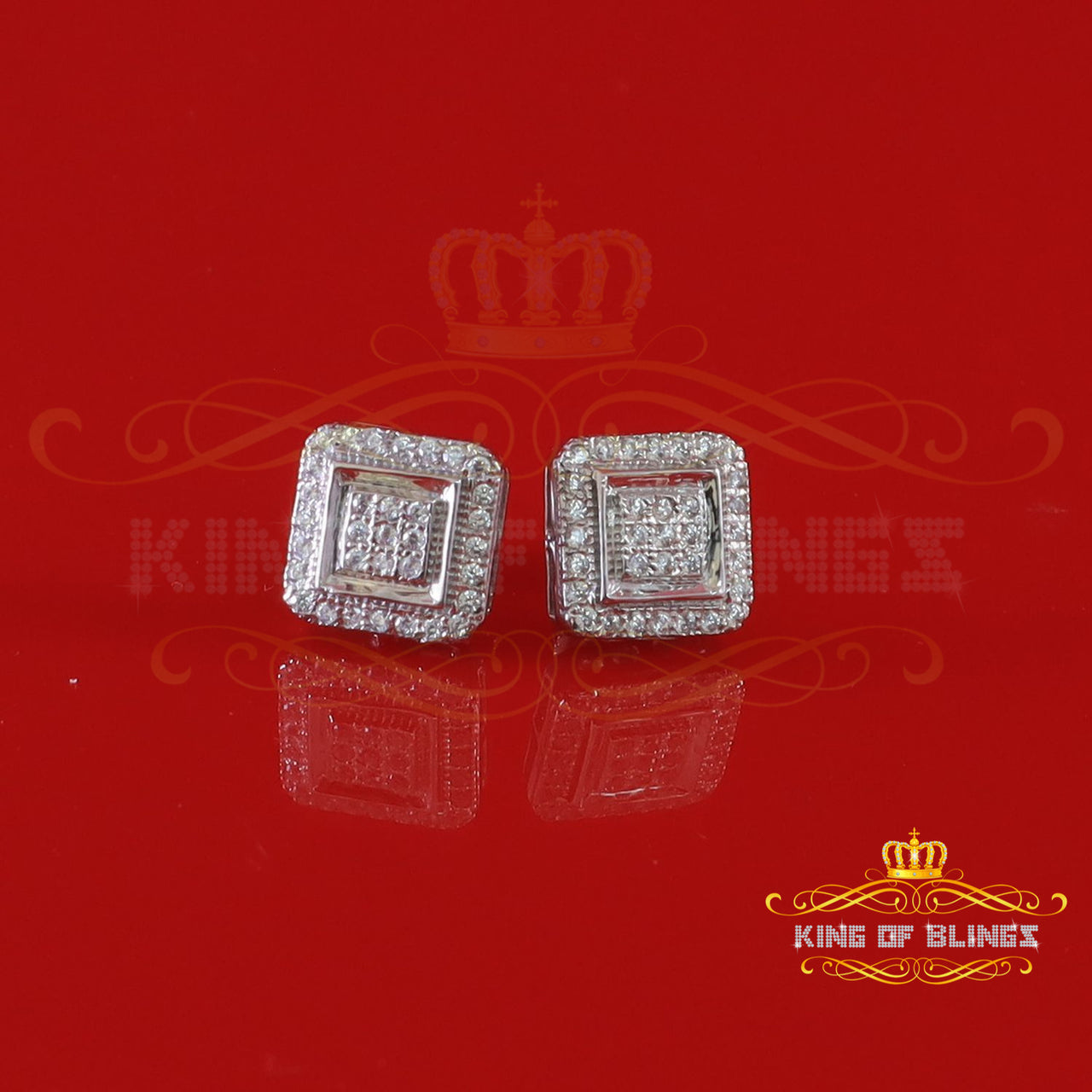 King of Bling's Aretes Para Hombre 925 White Silver Women 0.66ct Cubic Zirconia Square Earrings