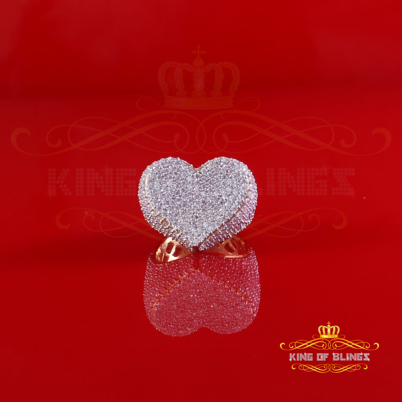 King of Bling's Women's 925 Yellow Silver 5.00ct Round VVS D Clr Moissanite Big Heart Ring SZ 7 King of Blings