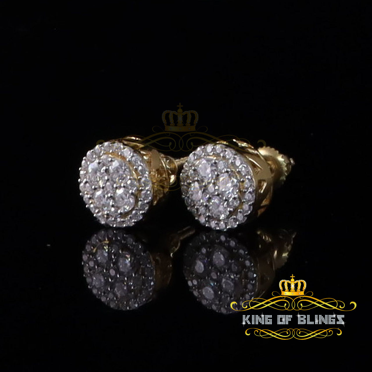 King  of Bling's Moissanite 1.00ct 925 Sterling Silver Yellow Cluster Earrings For Mens & Womens