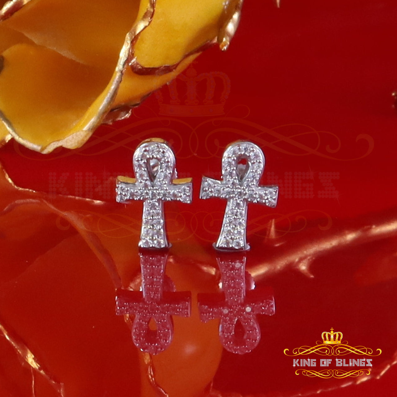 King of Bling's 0.50ct VVS 'D' Moissanite Men's/Womens 925 Silver White Ankh Stud Earrings KING OF BLINGS