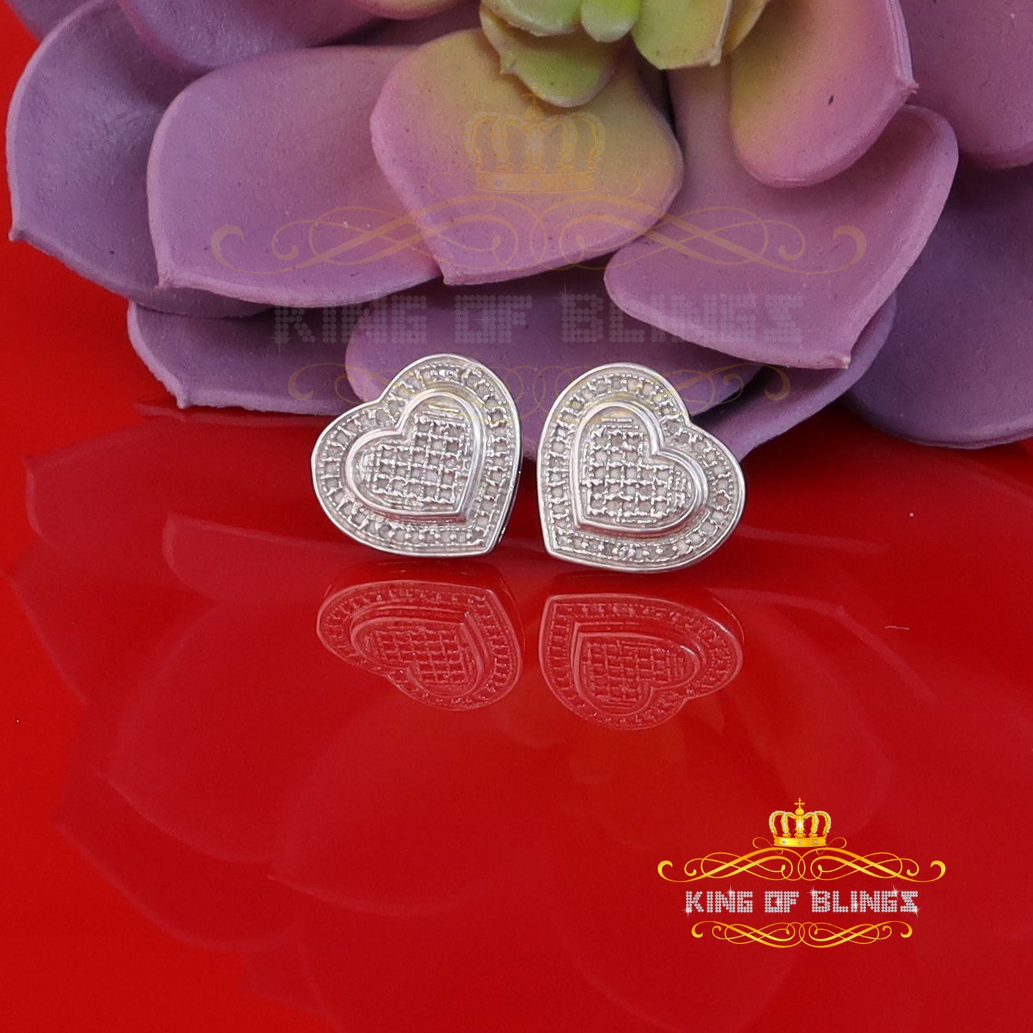 King Of Bling's Aretes Para Hombre Heart 925 White Silver 0.30ct Diamond Women's Style Earring KING OF BLINGS