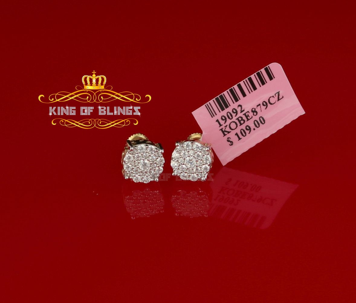 King of Bling's Aretes Para Hombre 925 Yellow Silver 0.66ct Cubic Zirconia Round Women's Earring KING OF BLINGS