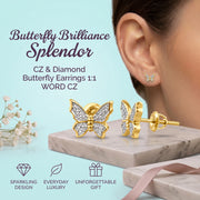 King of Bling's Women's 0.17ct Cubic Zirconia Butterfly Stud Earrings Yellow 925 Sterling Silver KING OF BLINGS