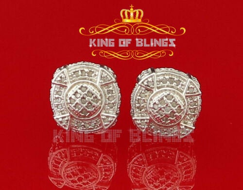 King of Bling's 925 Sterling White Silver 0.25ct Diamond For Women's/ Men's Circle Stud Earrings KING OF BLINGS
