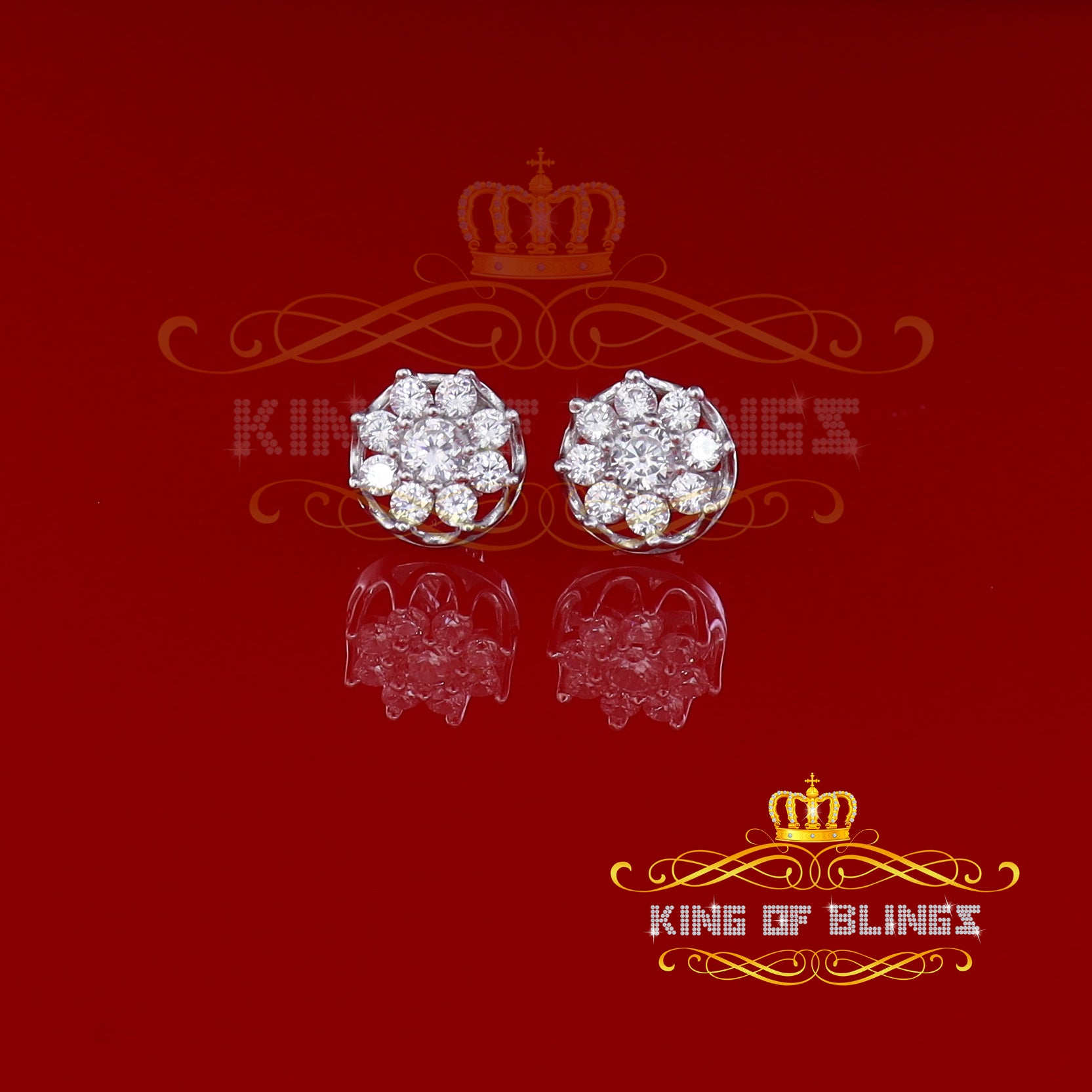 King of Blings- 3.20ct Cubic Zirconia 925 White Sterling Silver Hip Hop Flower Ladies Earrings KING OF BLINGS