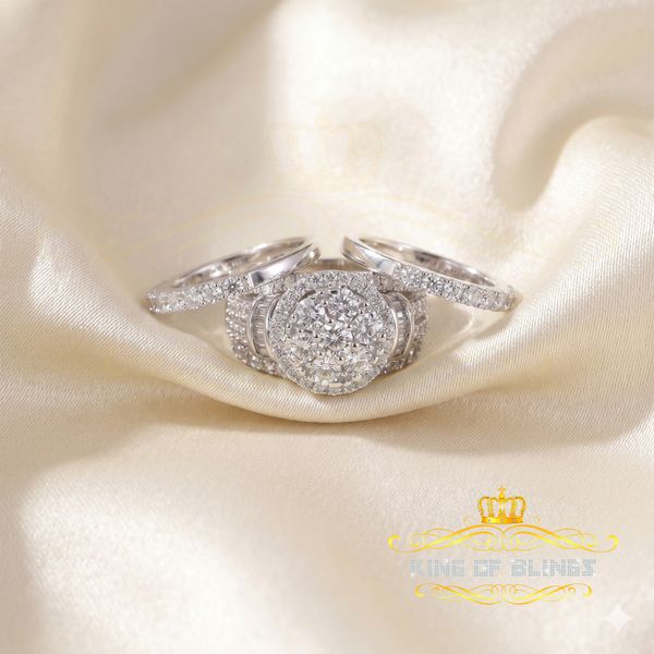 King Of Bling's13.93CT Cubic Zirconia Men's SZ 9 & Women's Size 9 Trio Style Silver White Ring KING OF BLINGS