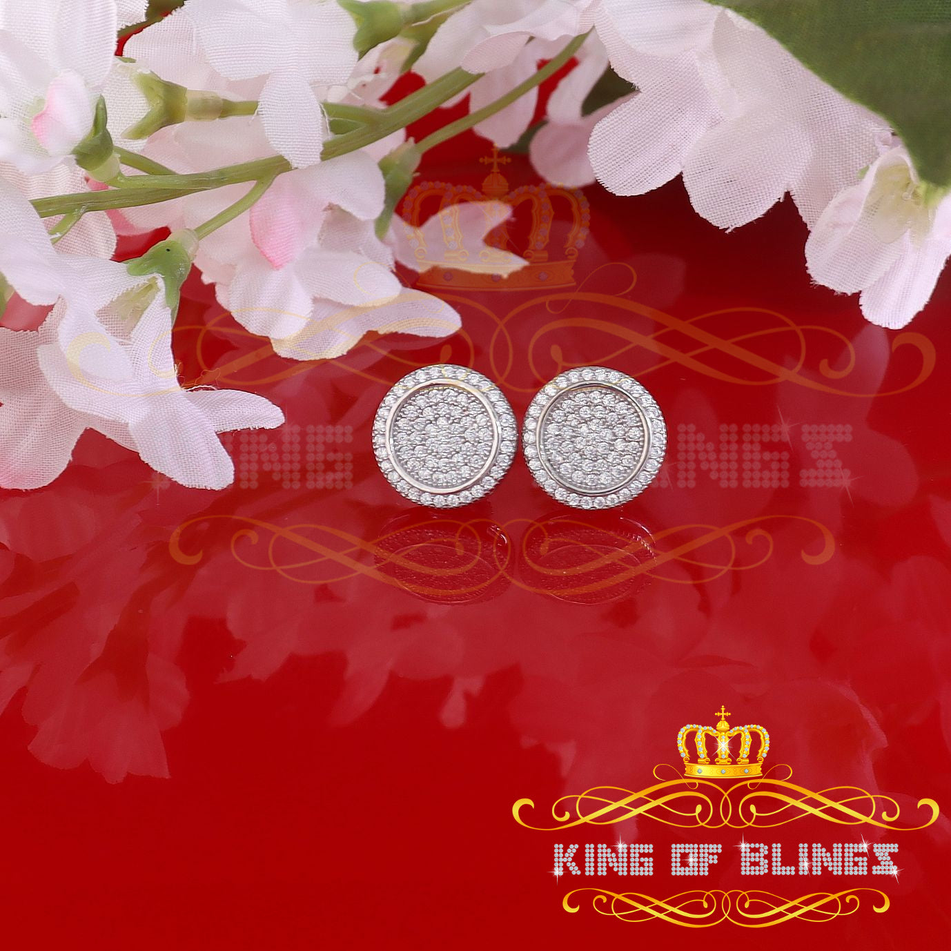 King of Blings- Aretes Para Hombre 925 White Silver 1.07ct Cubic Zirconia Round Women's Earrings KING OF BLINGS