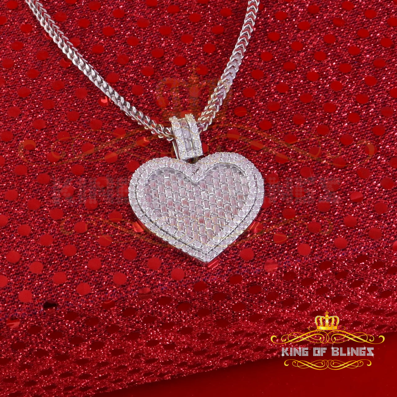 King Of Bling's 925 Sterling Silver White Heart Pendant 7.50ct VVS D Clr. Moissanite for He/She KING OF BLINGS