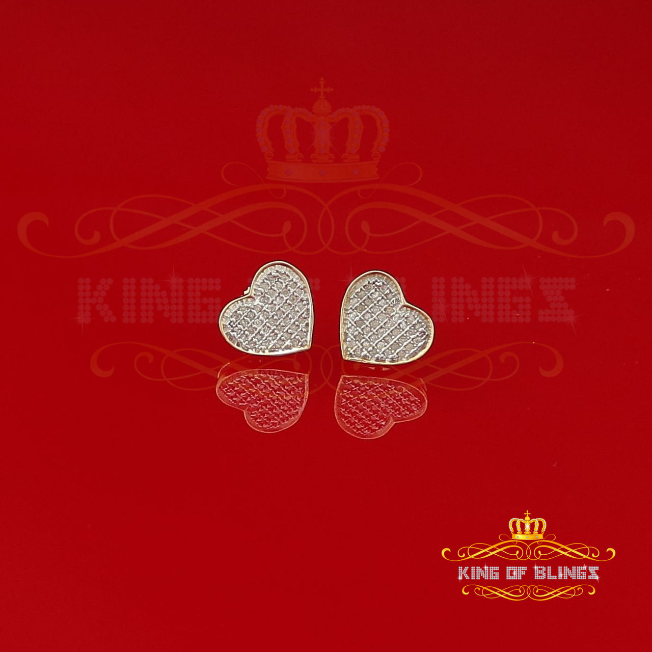 King of Blings-Aretes Para Hombre Heart 925 Yellow Silver 0.25ct Diamond Women's /Men's Earring KING OF BLINGS