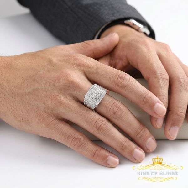 King Of Bling's925 White Silver 4.10ct Cubic Zirconia Men's Adjustable Ring From SZ 9.5 to 11.5