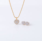 King of Bling's 925Yellow Silver 0.50CT Diamond Double-Layer Concentric Heart Pendant&EarringSet King of Blings