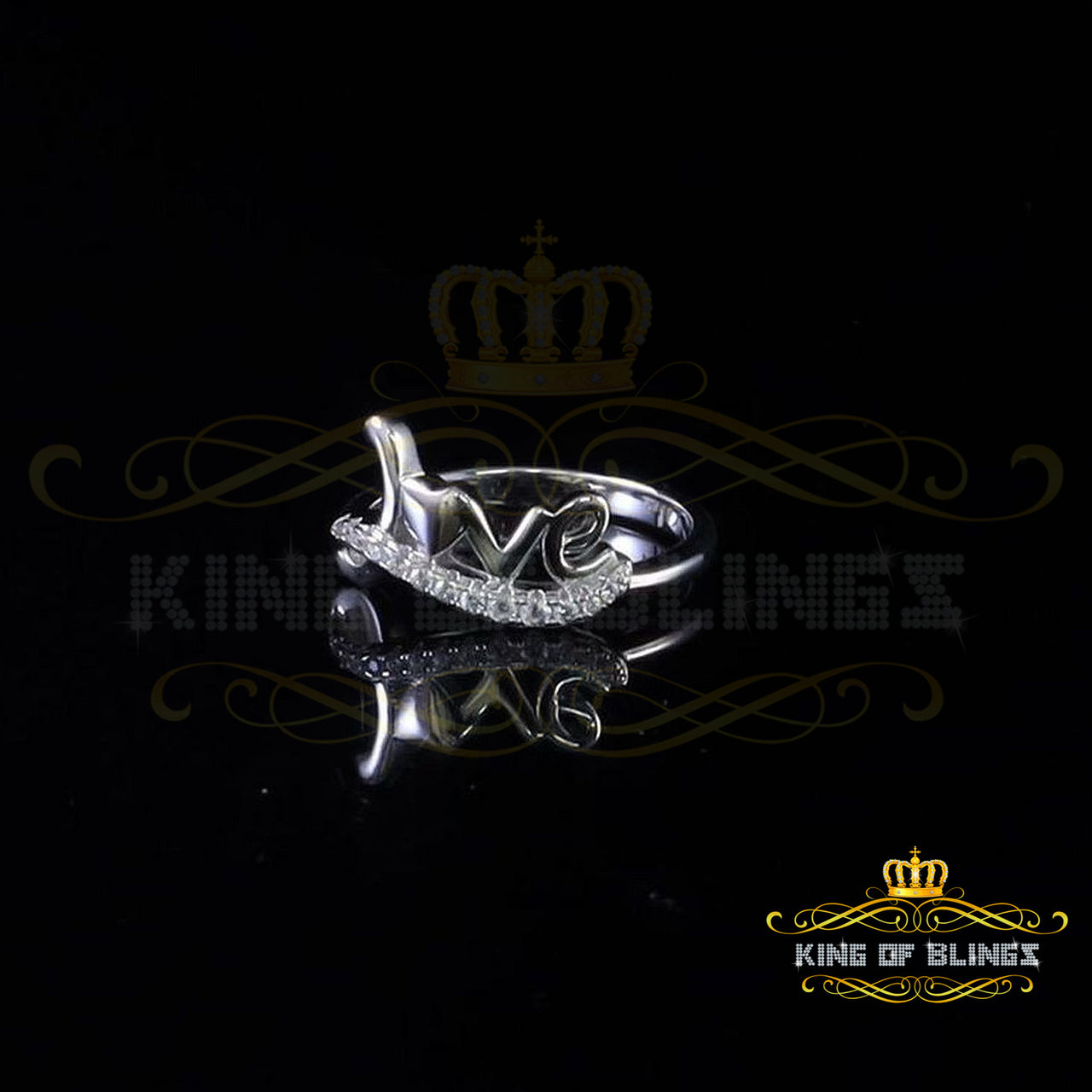 King Of Bling'sWhite Silver 925 Women's Silver0.25ct Cubic Zirconia Initial Love Ring Size 6