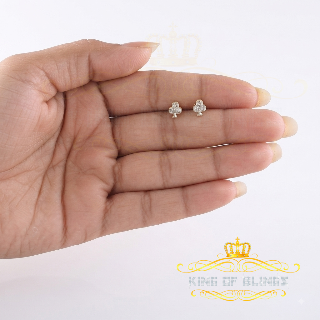 King of Blings-0.05ct Diamond 925 Sterling Yellow Silver Women's & Men's Club Suit Stud Earring KING OF BLINGS
