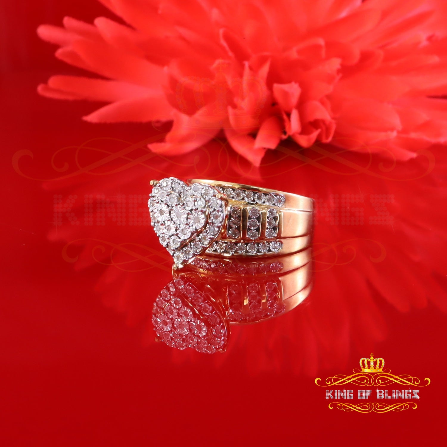 King Of Bling's Real Diamond 0.33ct 925 Yellow Silver Women Engagement Cindarella Heart Ring SZ7 King of Blings