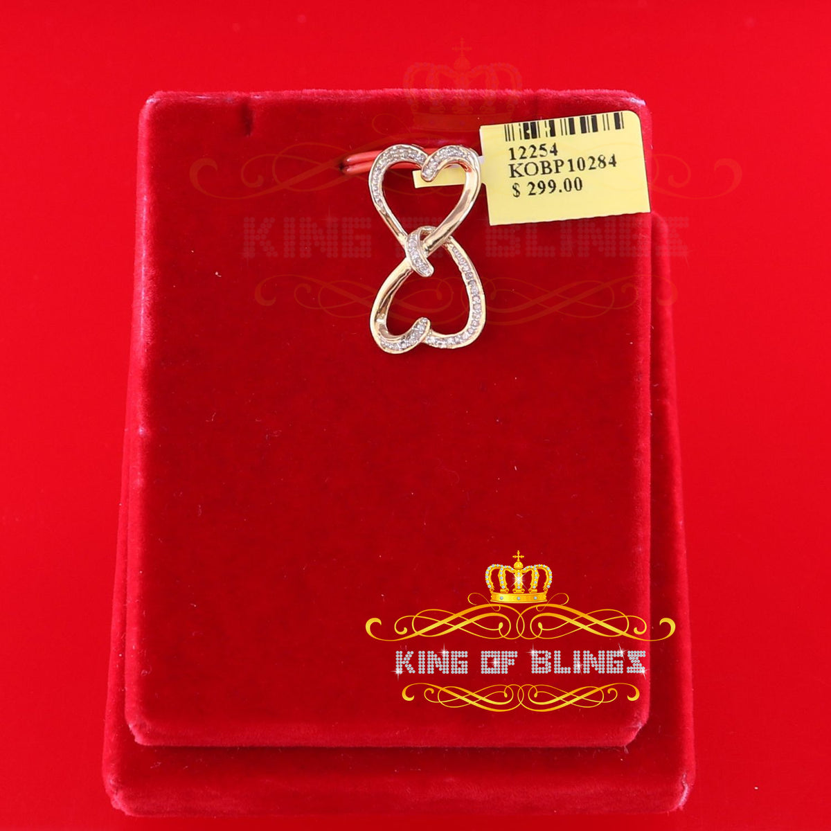 King Of Bling's Real 0.15 ct Diamond Sterling Silver Double Heart Charm Necklace Yellow Pendant KING OF BLINGS