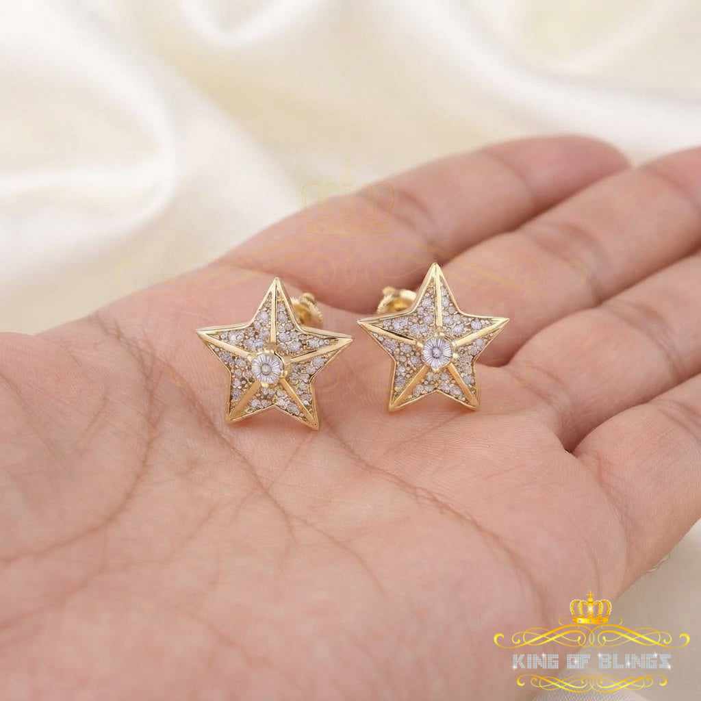 King Of Bling's 925 Sterling Silver Yellow 0.25ct Diamond For Women's / Men's Stud Star Earrings KING OF BLINGS