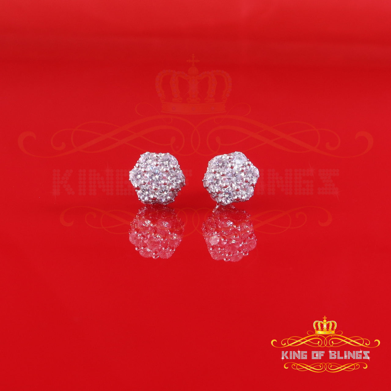 King of Blings- 2.00ct Cubic Zirconia 925 White Silver Sterling Hip Hop Floral Women's Earrings KING OF BLINGS