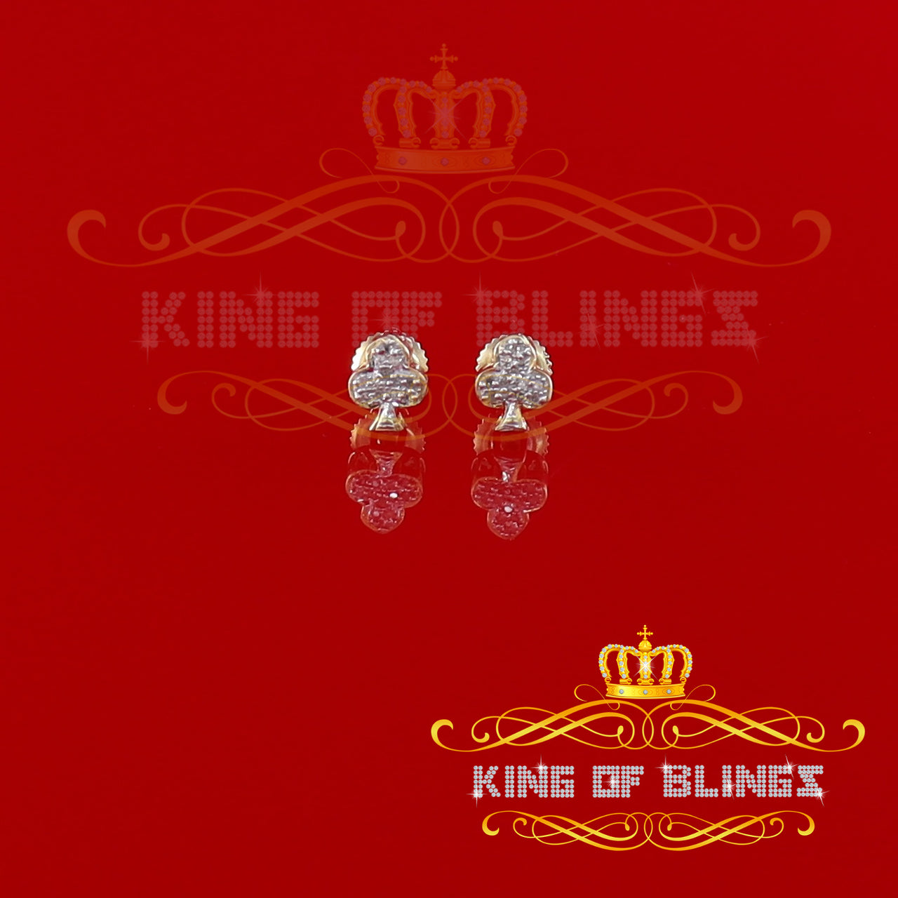 King of Blings-0.05ct Diamond 925 Sterling Yellow Silver Women's & Men's Club Suit Stud Earring