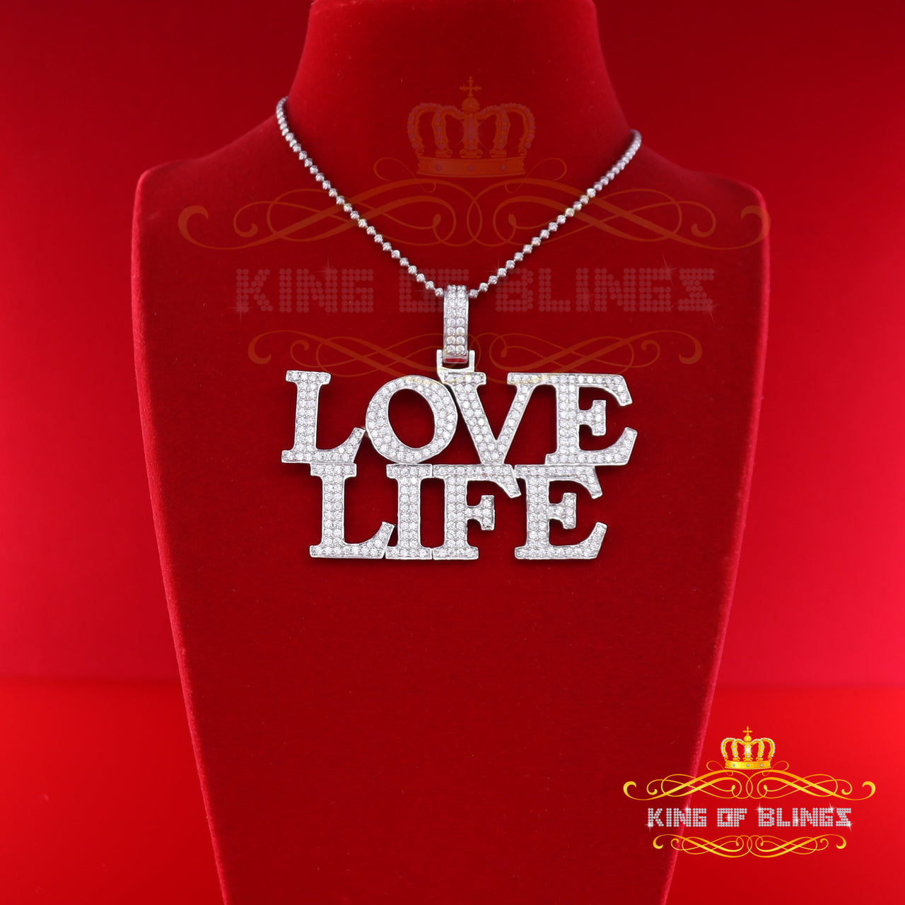 King Of Bling's White 925 Sterling LOVE LIFE Letter Charming Pendant with 11.64ct Cubic Zirconia