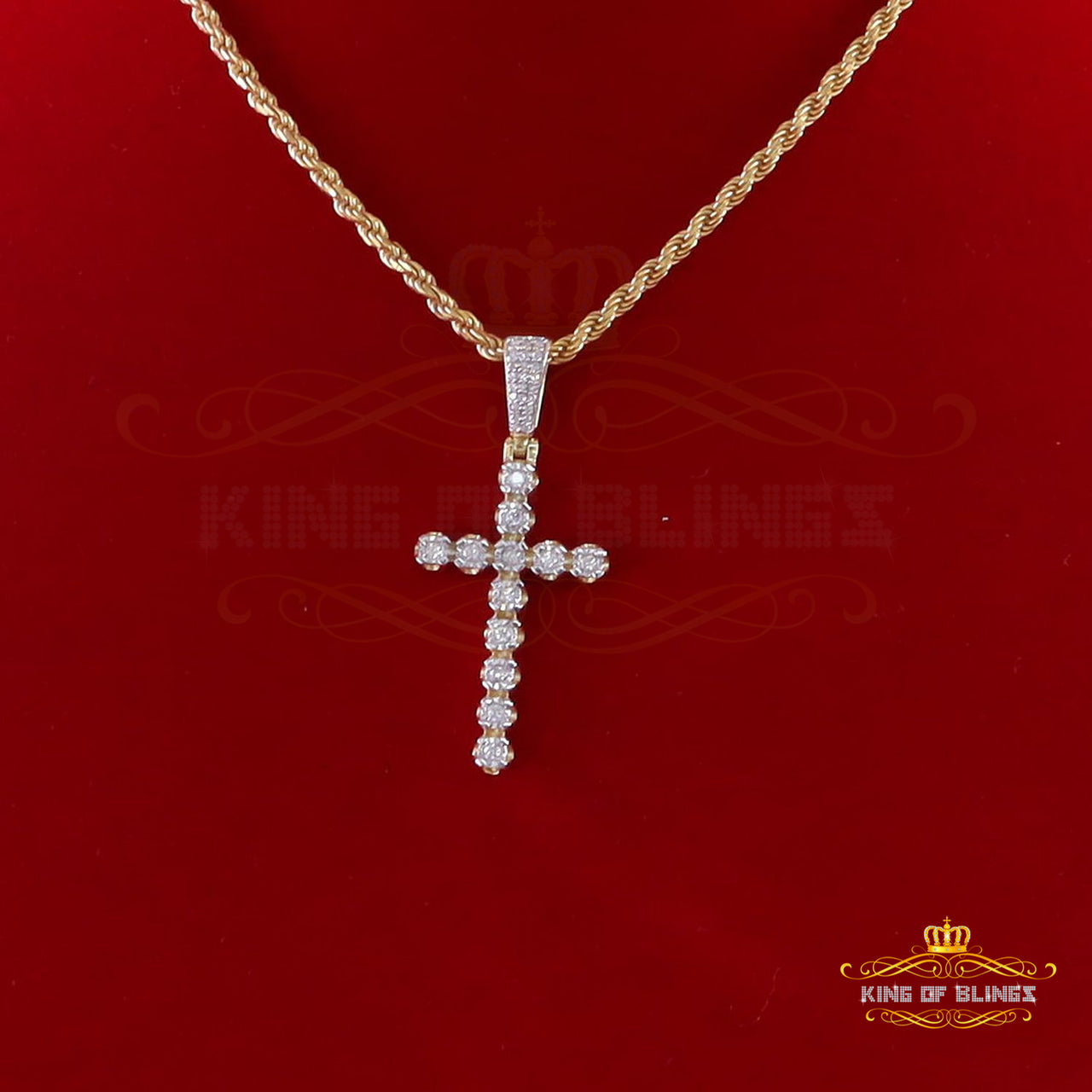 King Of Bling's Real 0.50ct Diamond Sterling Silver Cross Charm Fashion Necklace Yellow Pendant