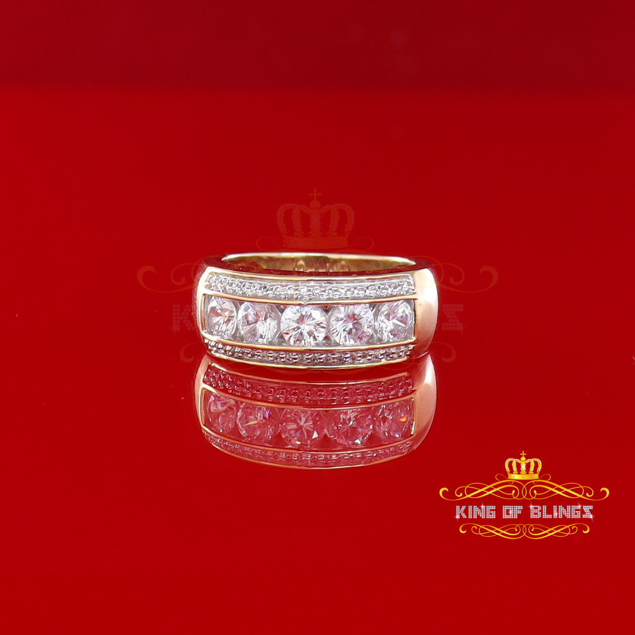 King Of Bling's 925 Sterling Yellow Silver Round 4.00CT CZ Men Ring Gifts For Him Ring Size 10