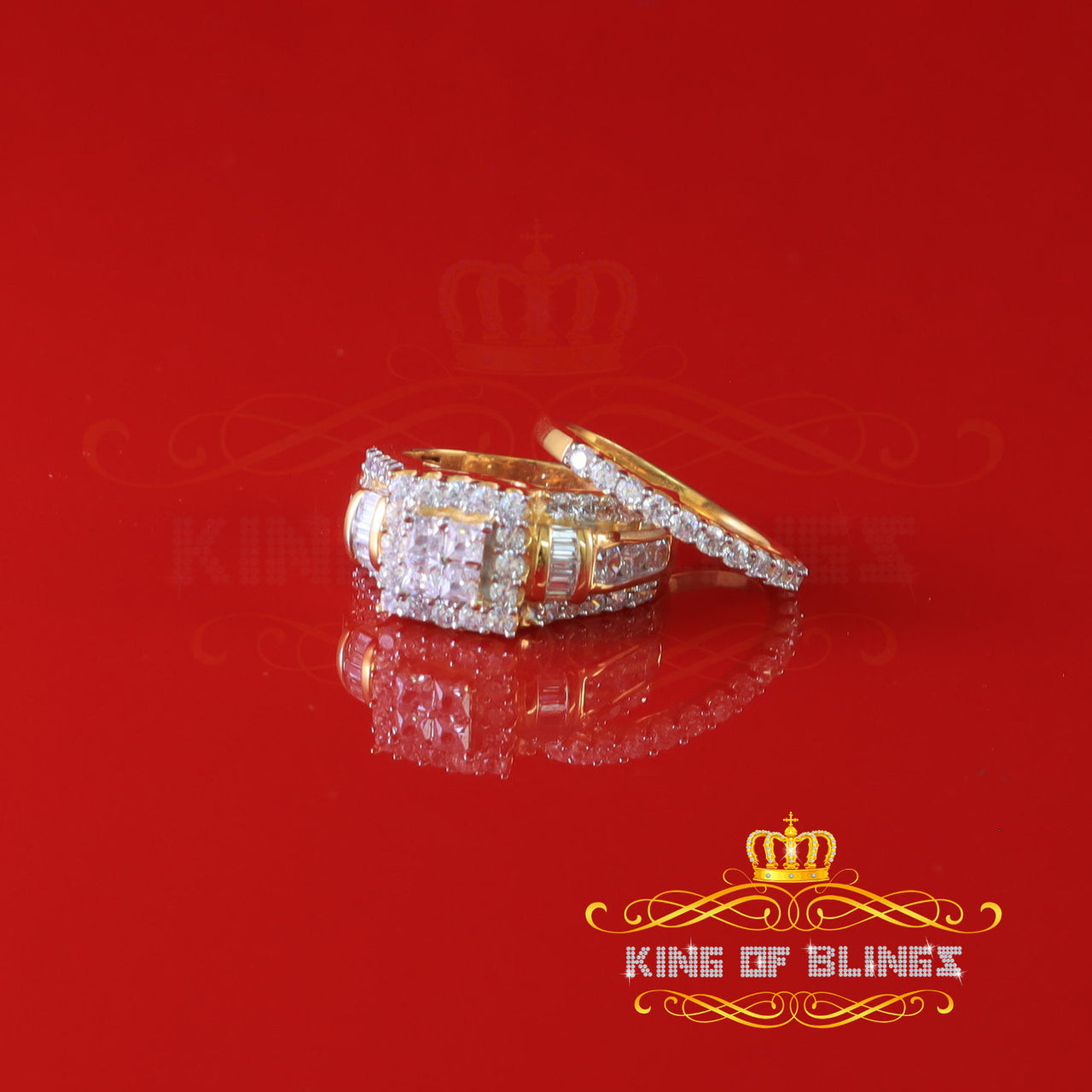 King Of Bling's Yellow 5.00ct Cubic Zirconia Silver 2 piece Bridal Fashion Womens Ring size 7