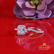 King Of Bling's2.97ct Cubic Zirconia Emearld Shape White Silver With Women Bridal Ring Size 7 KING OF BLINGS